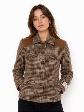 Harris Tweed Vintage 100% Wool Houndstooth Jacket with Suede Shoulders size 16